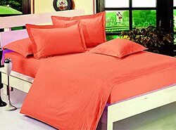 umeema Soft Cotton Striped Duvet Cover Set, Fitted Bedsheet with Pillowcases, 6 Pieces, King Size ( Orange 220x240cm)